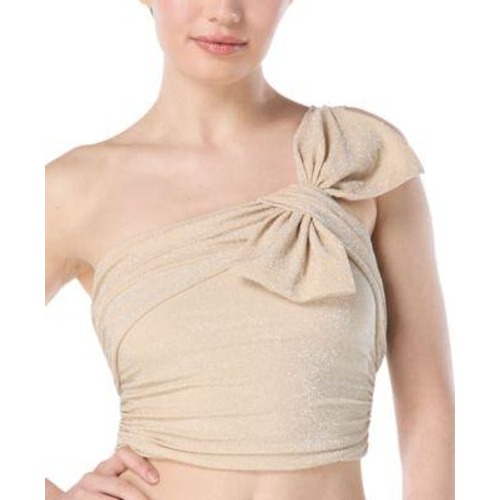Carmen Marc Valvo Bow Underwire Swim Top Womens L Gold Glitter One Shoulder Nwt